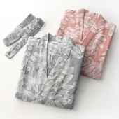 色织提花睡袍女士春秋季 纯棉纱布薄款 宽松汗蒸和服浴袍家居服浴衣