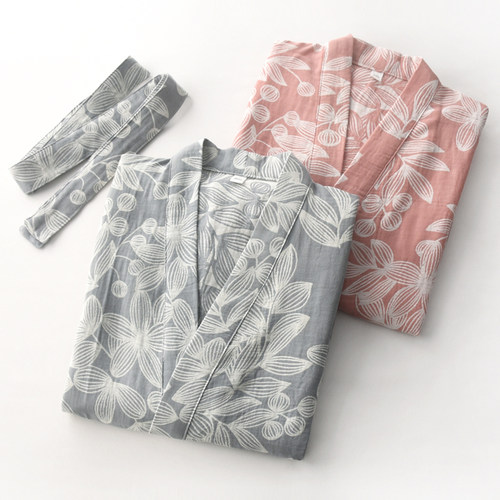 女提花纯棉纱布春秋汗蒸和服睡袍