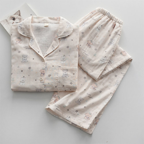 女纯棉纱布薄款小狗春夏季家居服