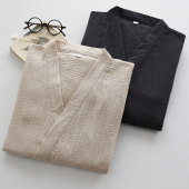 纯色无印风情侣睡袍男女春夏季 纯棉纱布薄款 宽松汗蒸浴袍家居服