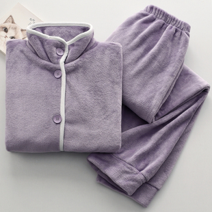 情侣家居服套装 可外穿立领两用领睡衣男女冬季 法兰绒加厚保暖长袖