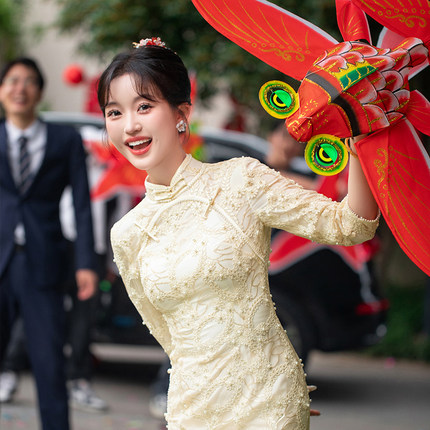 苏爱|司藤 旗袍女新中式结婚敬酒服新娘订婚改良高端气质长袖礼服
