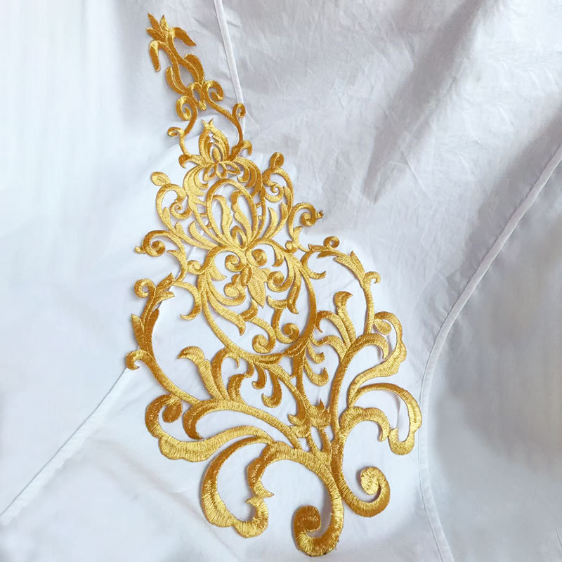 长条祥云纹刺绣布贴民族COS表演服装饰补丁贴绣花贴宫廷背胶绣片