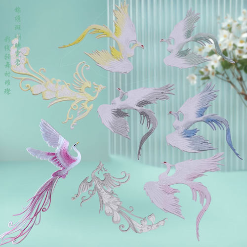 国风凤凰刺绣布贴熨烫贴团扇绣片