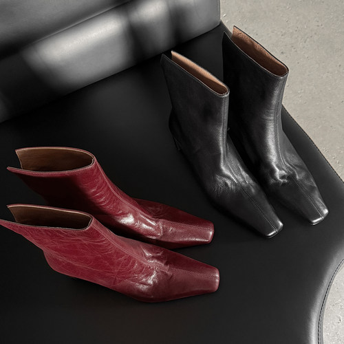 巨巨显瘦 Literary真皮头层牛皮西部靴方头高跟靴子女靴透气舒适