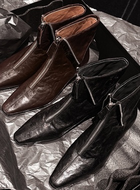 店主推荐 Literary头层羊皮2025秋冬真皮短靴子女靴马丁时装拉链