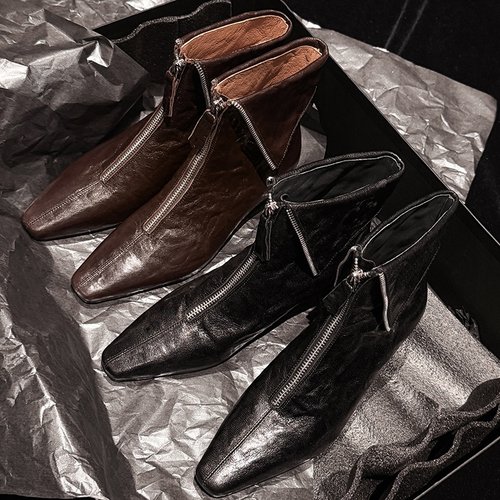 店主推荐 Literary头层羊皮2025秋冬真皮短靴子女靴马丁时装拉链