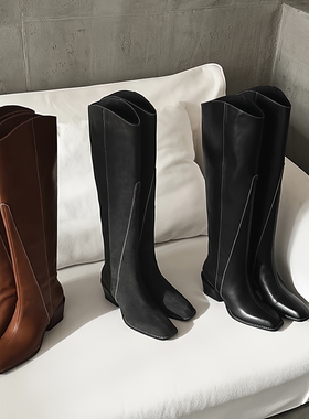 名媛性感 Literary秋冬2025新款长靴子女靴高筒靴及膝靴高跟真皮