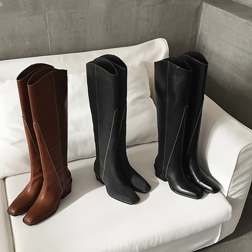 名媛性感 Literary秋冬2025新款长靴子女靴高筒靴及膝靴高跟真皮