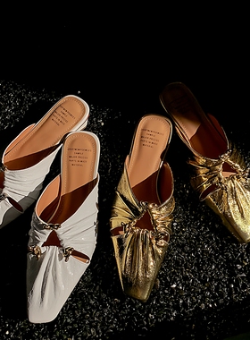 内外全皮 Simcoe气质高档牛皮真皮中跟凉拖鞋半拖女鞋子单鞋方头