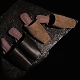 方跟透气轻熟风通勤外穿半拖鞋 女包头拖鞋 Literary鞋 老钱风穆勒