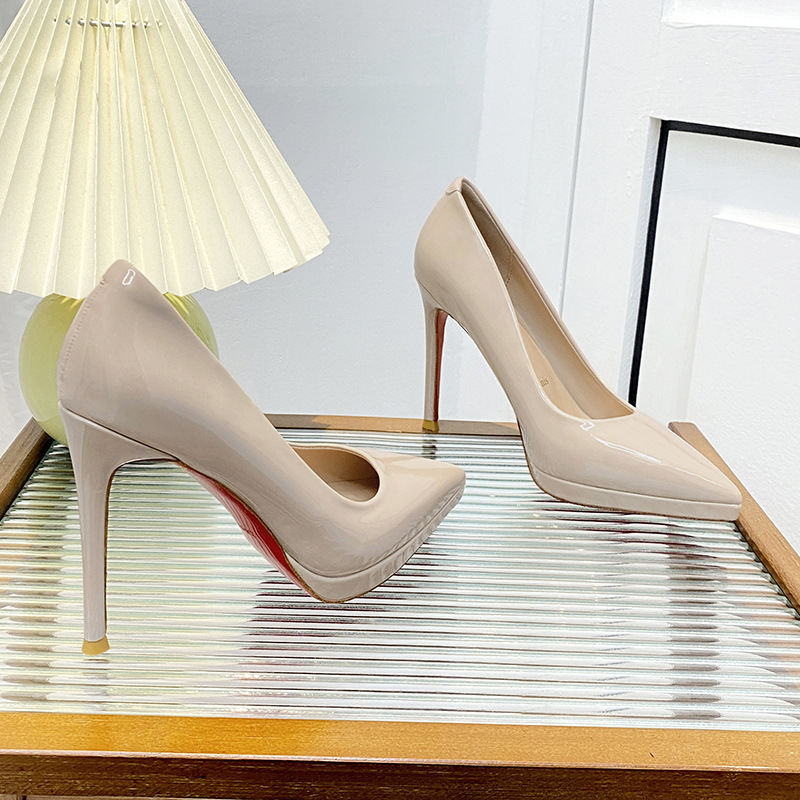 裸色红底高跟鞋女细跟2025年新款防水台不累脚单鞋气质尖头职业鞋