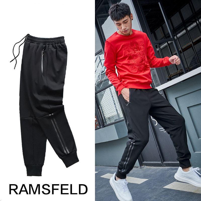 秋冬加绒男裤休闲卫裤收口小脚裤潮流长裤束脚裤韩版黑色运动裤子