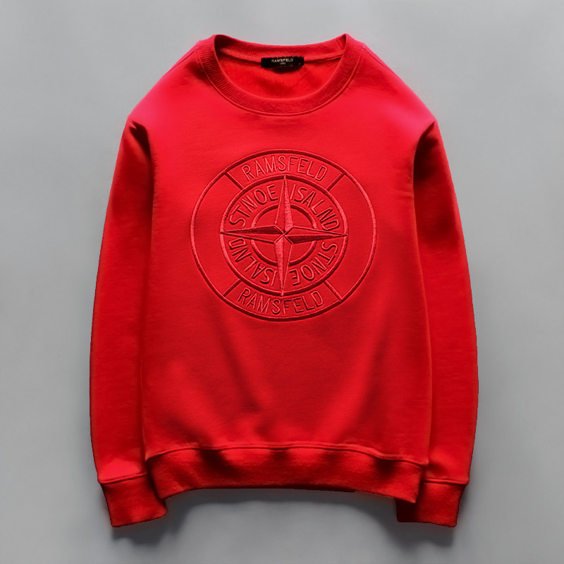 秋冬潮牌男士刺绣联名星标卫衣国潮十字星本命年红色上衣加绒无帽