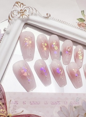 腮红奶茶可爱甜美系粉色穿戴甲美甲自制穿戴甲