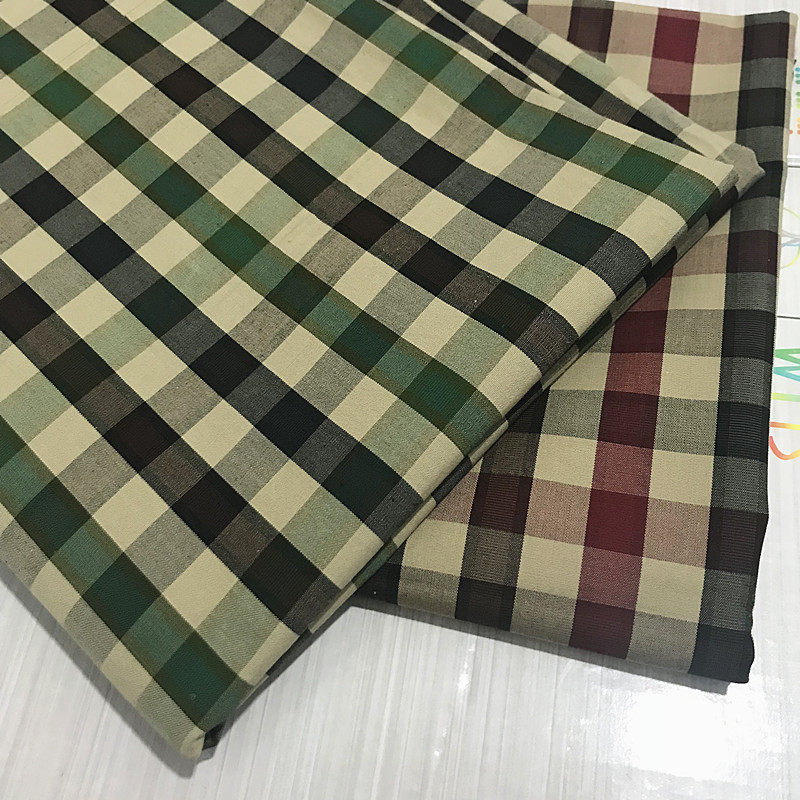 进口100%棉绿黄格纹维希格纹高支棉府绸格子布料设计师衬衫面料
