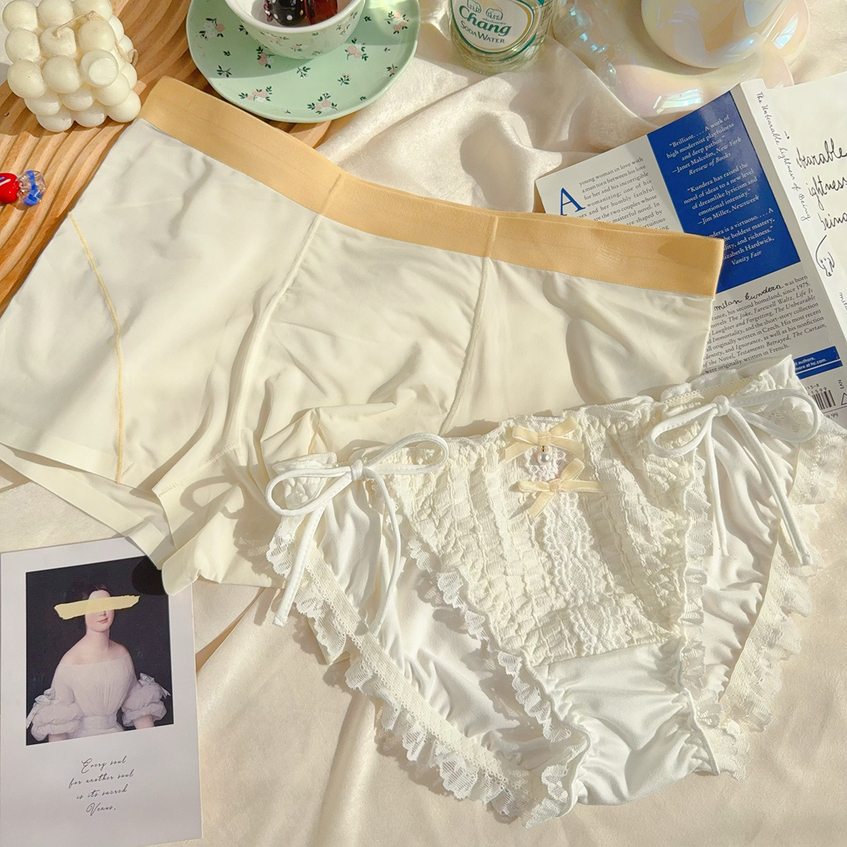 夏季薄款透气冰丝系带情侣内裤套