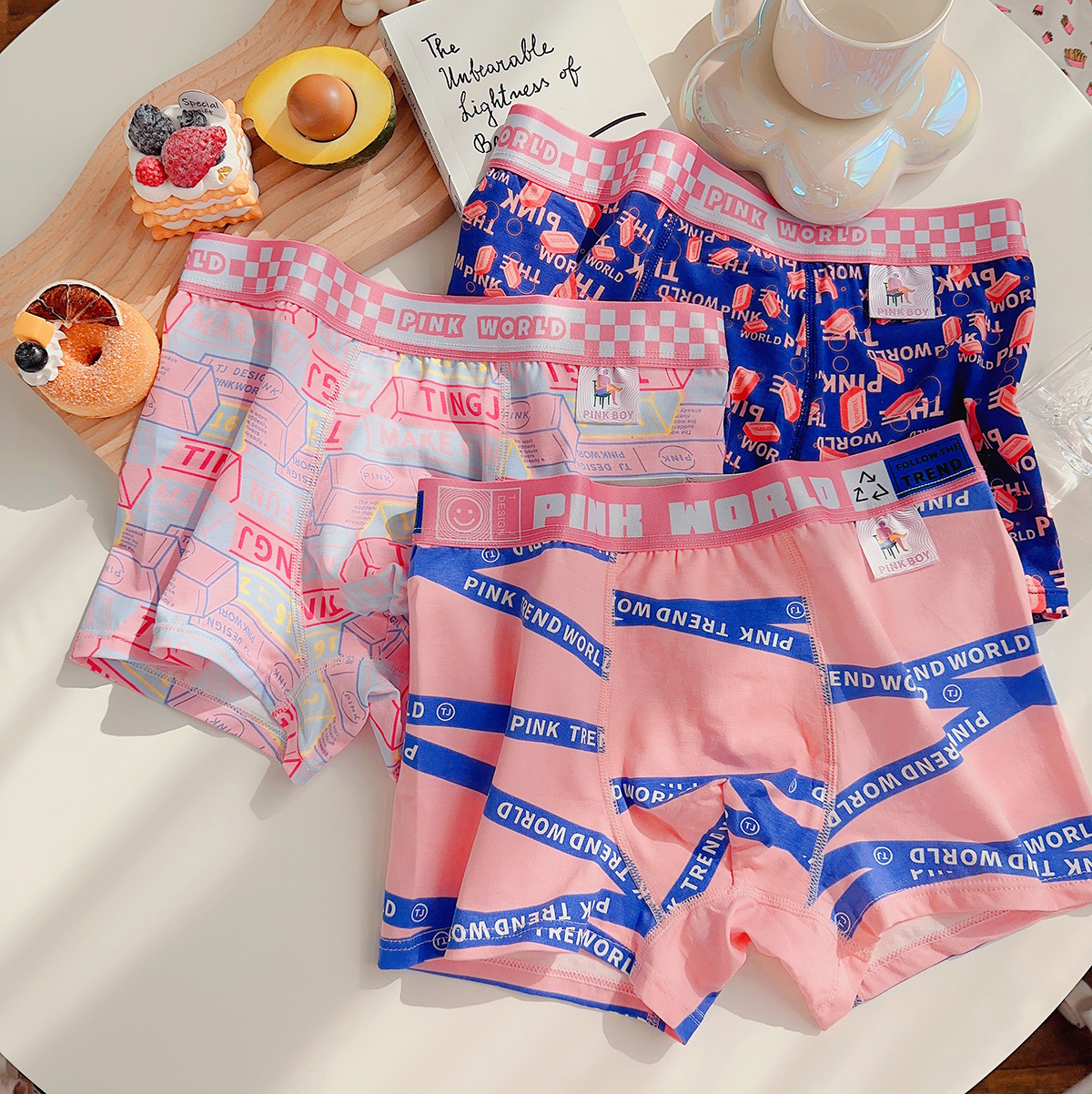 粉色潮流时尚印花纯棉抗菌男内裤