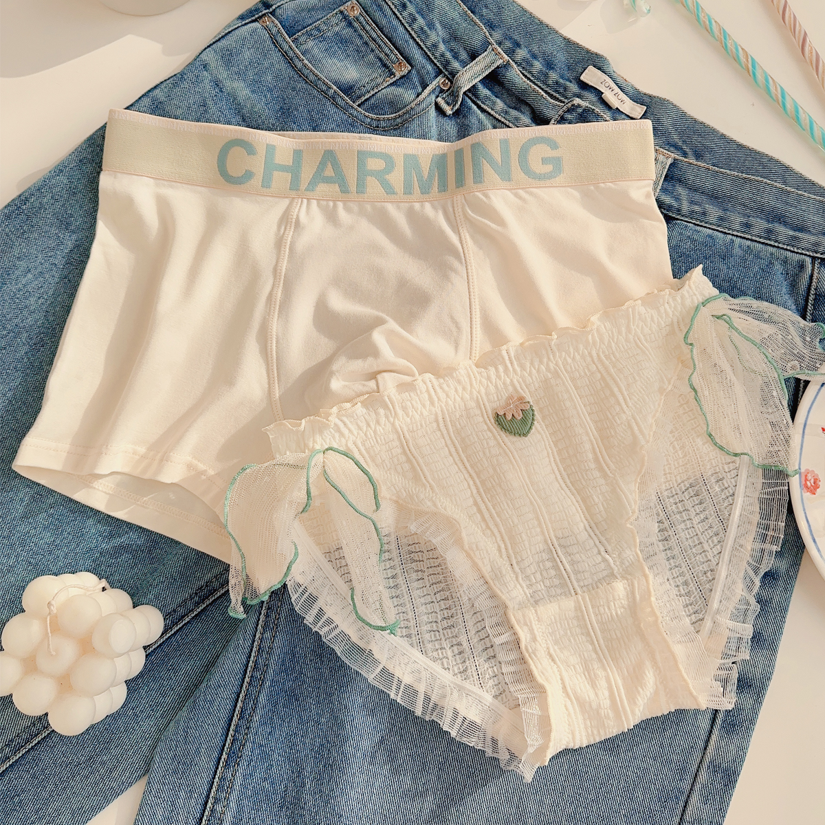 甜美日系性感蕾丝男女情侣内裤