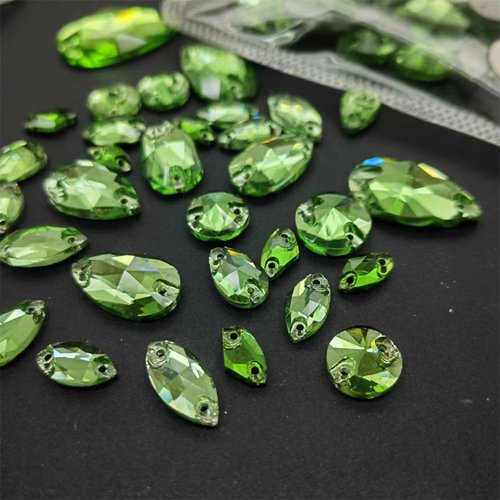荧光绿浅绿色幻彩绿AB水晶玻璃手缝钻圆形正方异形舞服缝衣服钻