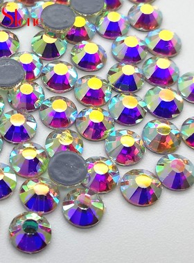 奥钻胶底AB彩烫钻玻璃圆形服装秀禾舞蹈赛服七彩美甲平底贴钻白钻