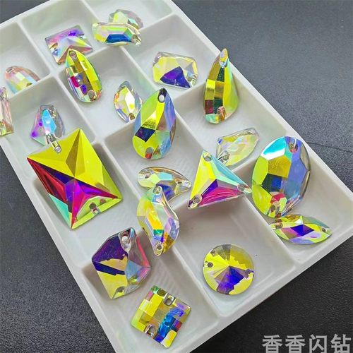 树脂圆形水滴马眼七彩手缝钻