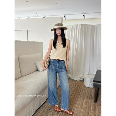 T-PLATFORM广州十三行 复古九分牛仔裤女夏季宽松休闲直筒裤68382