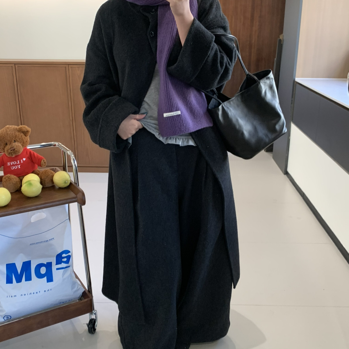 2025冬季双面羊绒大衣女搭加长款过膝大衣羊毛外套(配腰带)