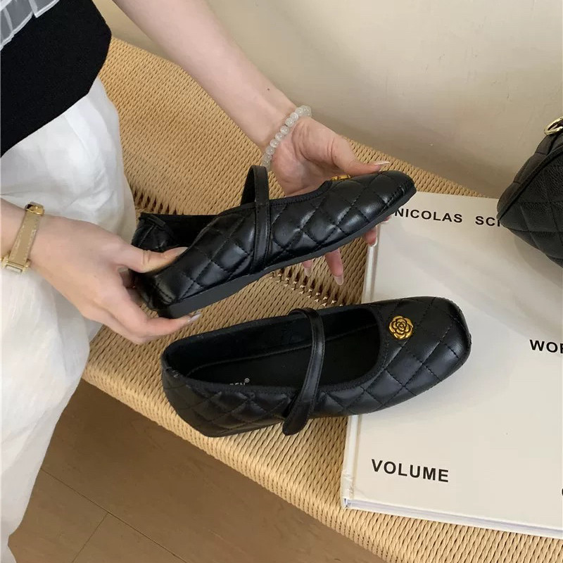 2026春款增高菱格通勤鞋一字带方头玛丽单鞋低平跟单鞋V-9375-32,女鞋,乐福鞋（豆豆鞋）,淘宝优惠券,粉丝福利购,淘宝优惠卷