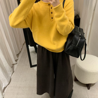 Dumpling.饺子家-包扣简约时尚休闲卷边打底套头针织衫011-38237