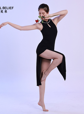 多情种黑色旗袍舞蹈服弹力无袖中国舞古典舞演出服身韵学生艺考