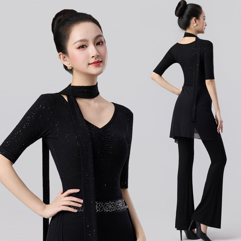 高端亮片形体服女2026夏季新款训练服中袖上衣优雅仪态导师服走秀