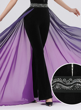 高端形体服腰封现代舞烫钻腰纱模特走秀飘纱礼仪训练导师舞蹈裤