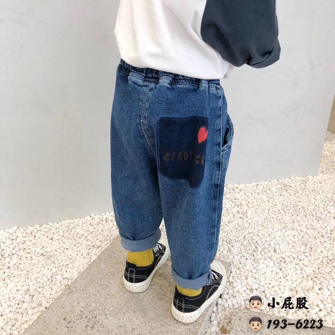 小屁股童装哈伦裤男女宝宝秋冬休闲长裤A类牛仔棉婴幼儿贴身绒裤