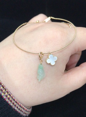 18k金弹簧扣镶嵌冰种滴溜吊坠