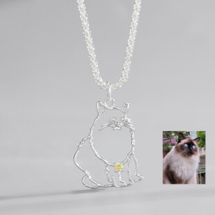 S925银来图定制镶钻项链宠物diy猫猫纪念吊坠礼物狗狗简笔画人物