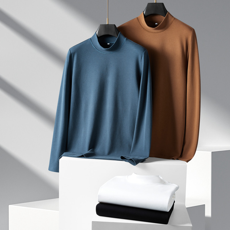 秋冬简约纯色半高领打底衫男