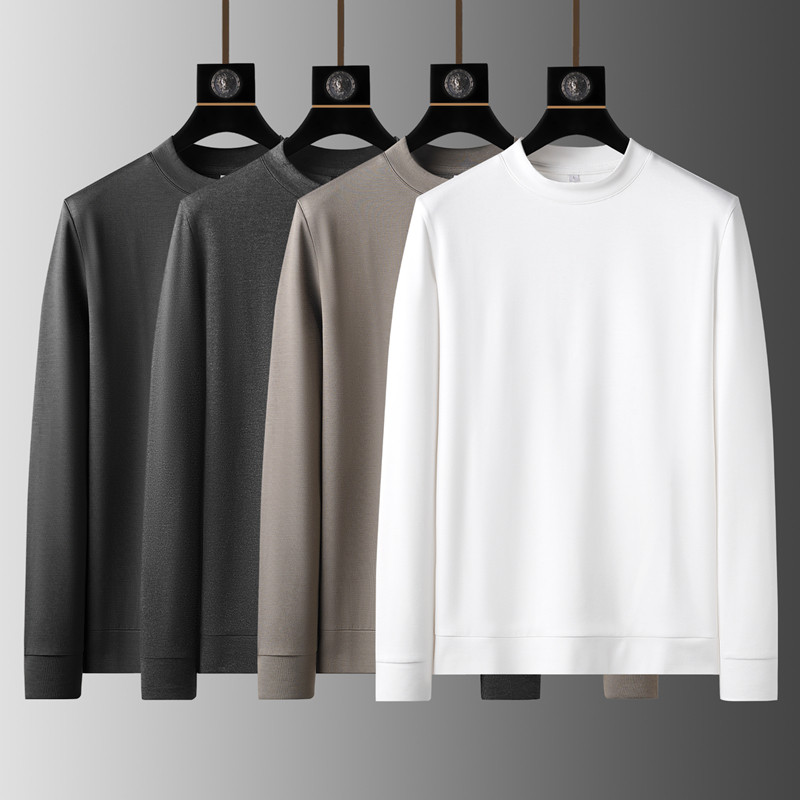 醋酸羊毛加绒半高领打底衫男