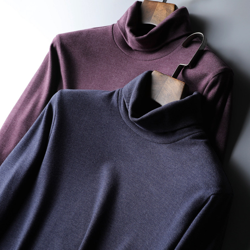 双面绒秋冬高领加绒修身长袖t恤