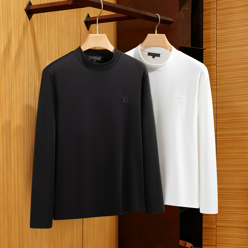 长绒棉莫代尔加绒半高领长袖T恤