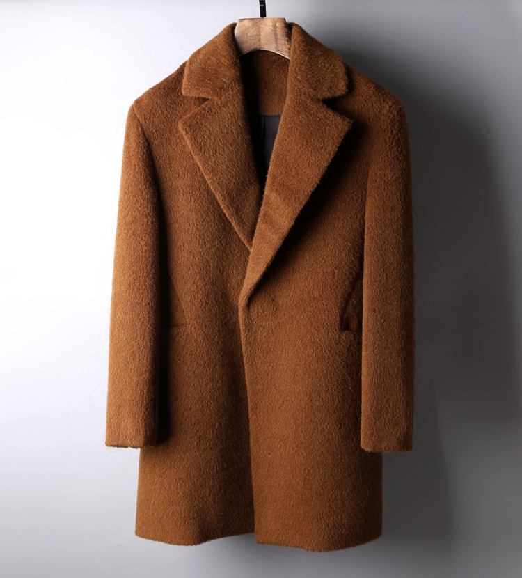 高定阿尔巴卡羊驼毛 中长款羊毛呢子大衣 男士绒毛呢大衣外套