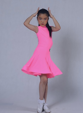 YG少儿拉丁舞比赛规定前高领后v领坎肩精英女童春夏定制考级服