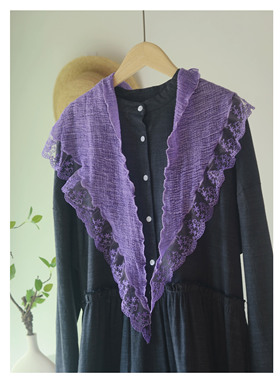 韩国东大门优雅紫色花边小纱巾披肩 柔软护颈三角巾