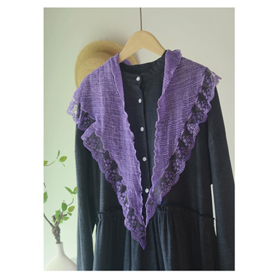 气质紫色韩版花边三角巾小围巾