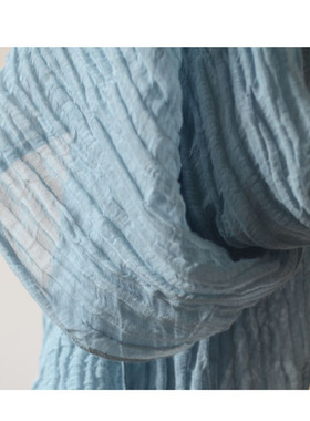 超长加宽浅蓝色天蓝肌理褶皱棉麻围巾 定制瑜伽禅舞丝麻围巾披肩