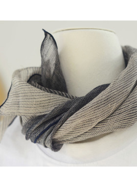 文艺法国纯亚麻灰色系渐变小围巾女 春夏季薄款条纹护颈披肩丝巾