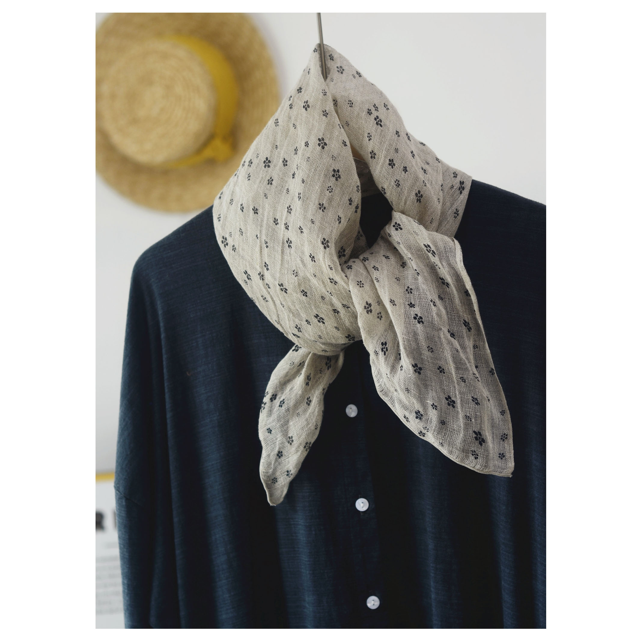 春秋夏印花日系女士亚麻方巾