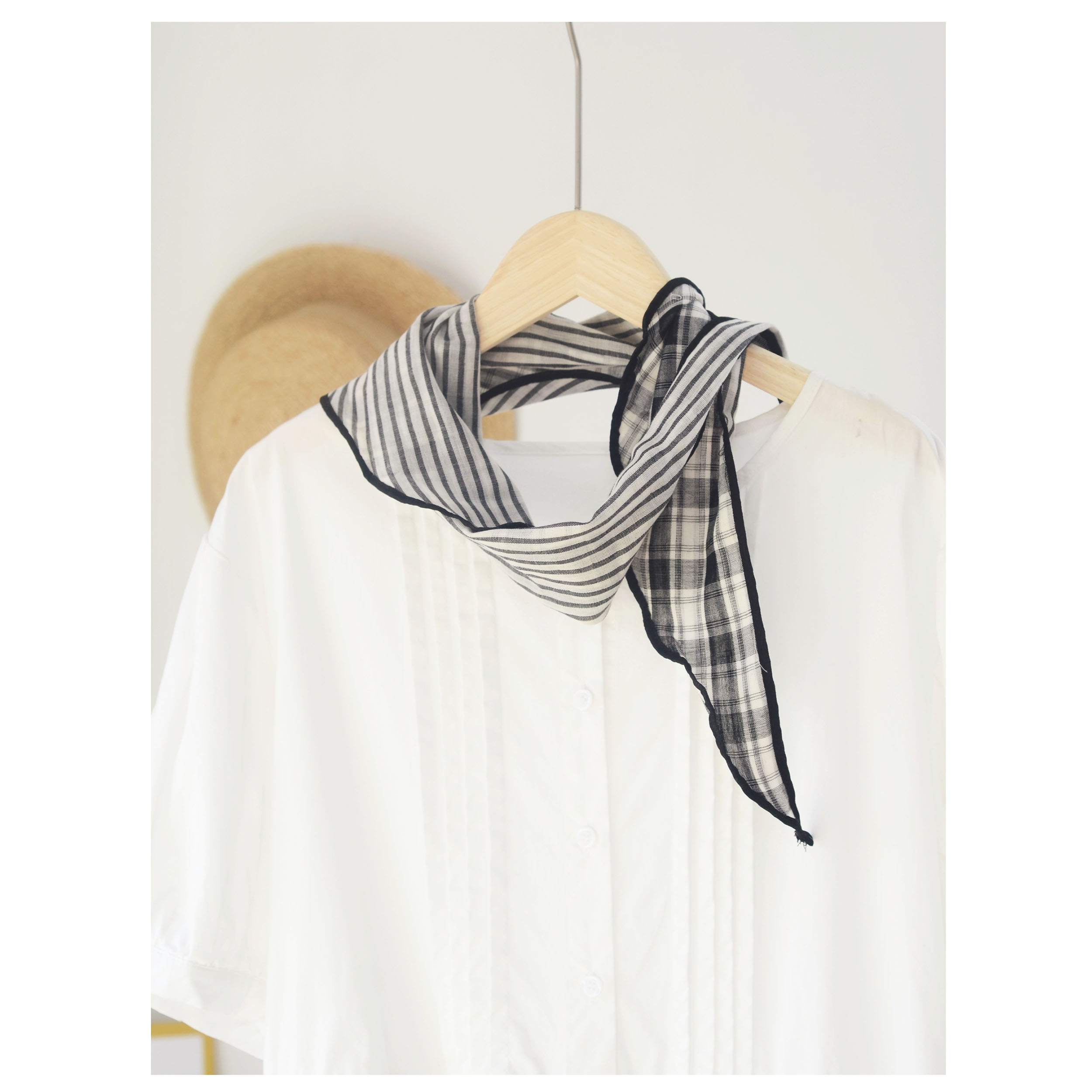 夏秋护颈条纹格子男女三角巾