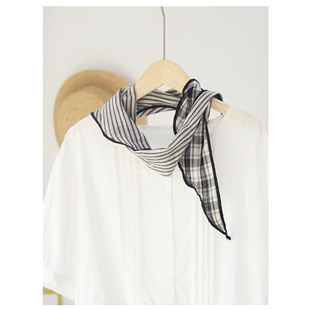 经典 黑白条纹格子双面纯棉三角巾百搭护颈防风文艺男女旅行小领巾