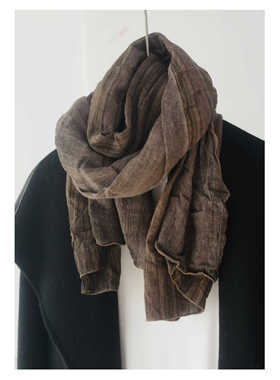 25新款日韩订单款扎染条纹拼接棉麻围巾 男士篙级中性色秋冬披肩